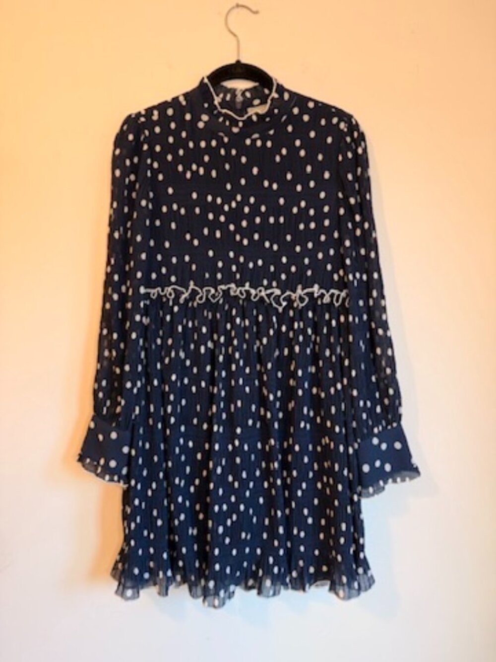 Anthropologie danielrainn Navy Polka Dot Long Sleeve Dress, Size S